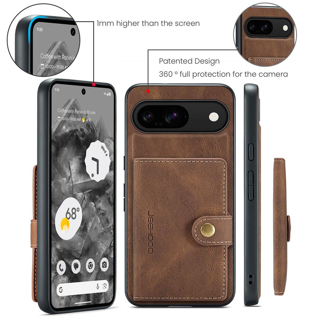 JEEHOOD J01 For Google Pixel 9/Pixel 9 Pro Case Retro Leather + TPU Phone Cover Detachable Magnetic Card Holder