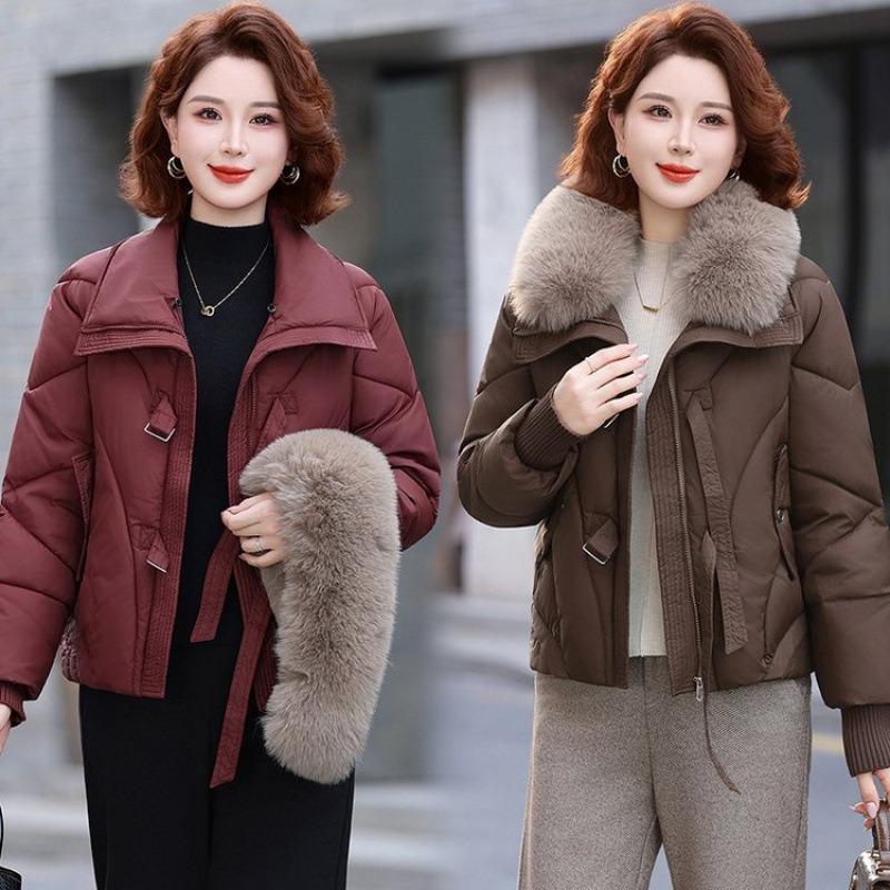 Short winter new down cotton-padded clothes, loose cotton-padded clothes, cotton-padded jackets, thickened fur collars, and outer wear.