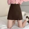 Petite High Waist Zipper Slit A-line Mini Skirt – Spring & Autumn Slimming Hip-Hugging Style.