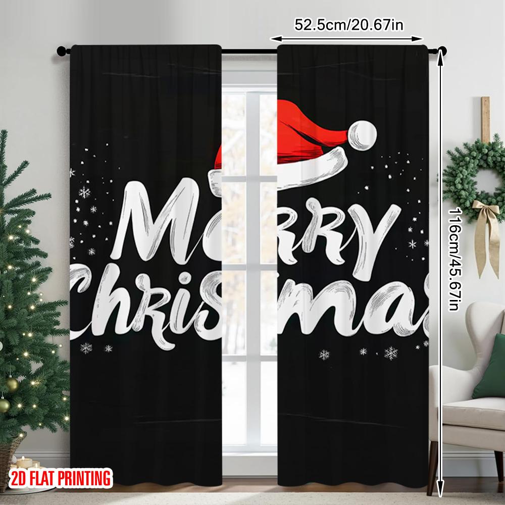 Flat Printing Merry Christmas Popular Window Curtains Versatile Fabric Without Electricity Family Set Of 2 Made Polyester