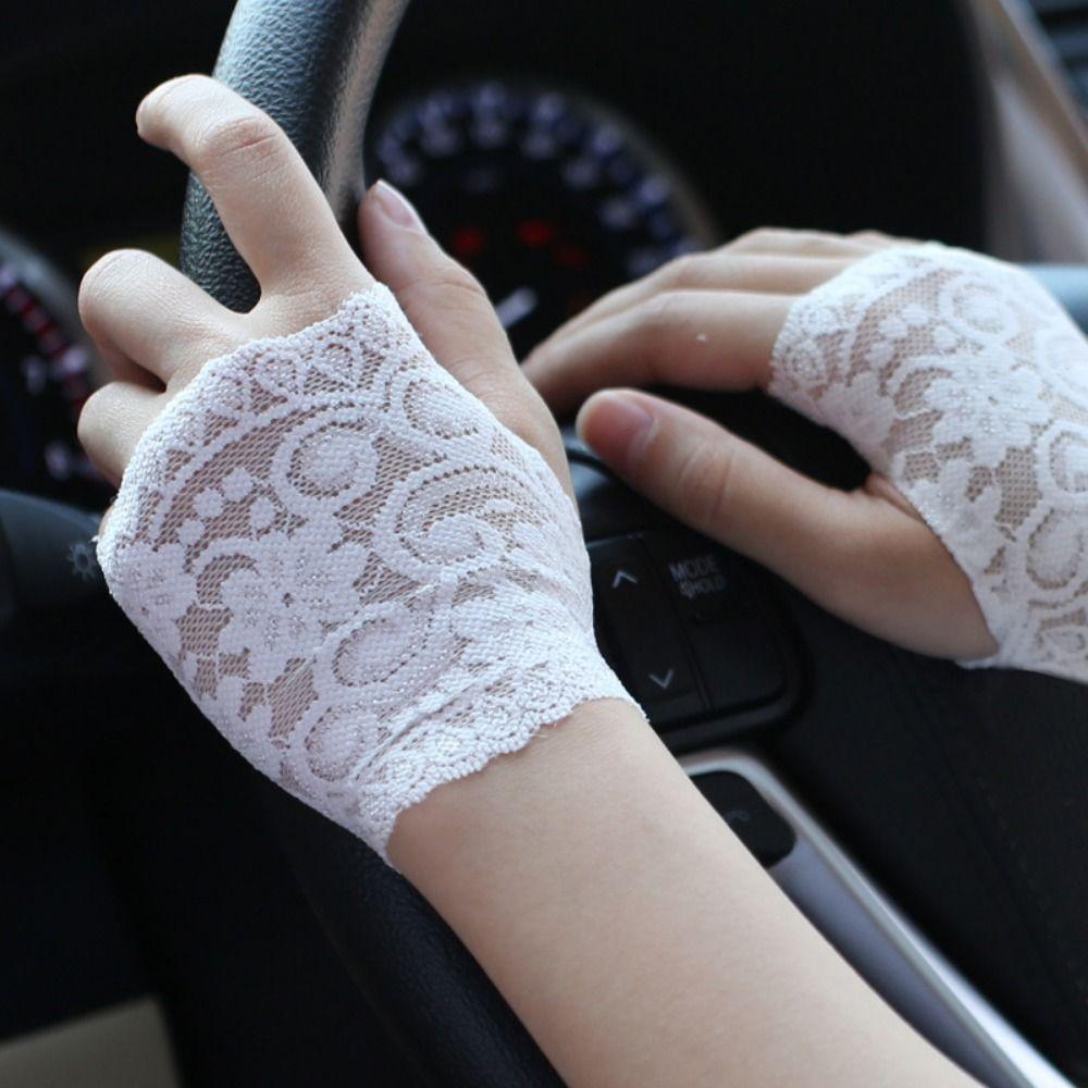 Thin Lace Half Finger Gloves Breathable Sun Protection Riding Gloves Driving Gloves  Wedding Events