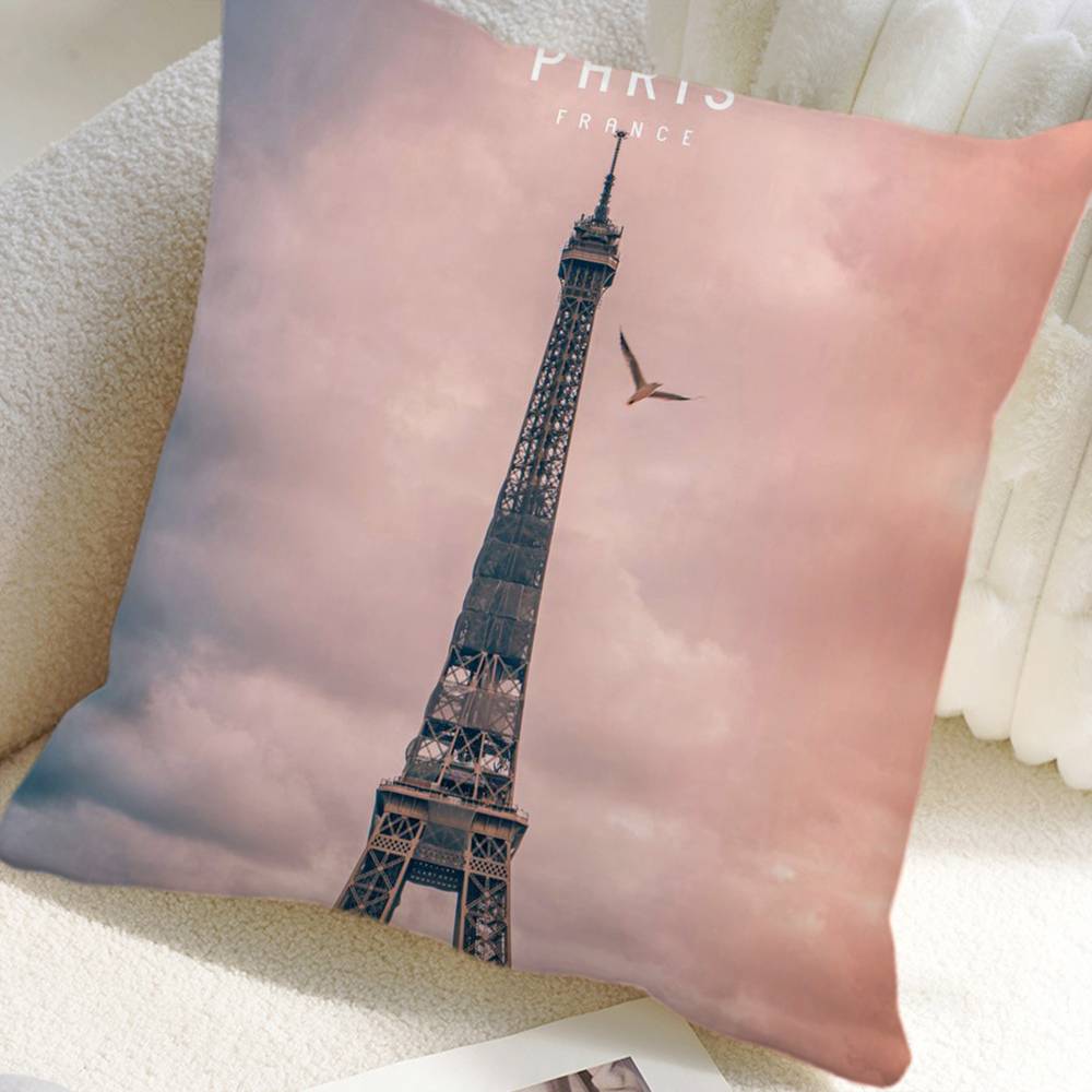 Paris Eiffel Tower Pillow Case Square Pillow Bedroom Sofa Leisure Comfort Cushion Car Home Decoration 16x16Inch