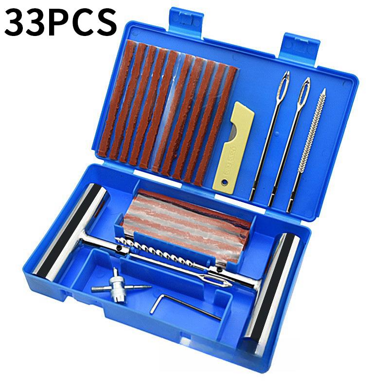 33/58Pcs Auto Tire Repair Set Puncture Repair Tools Car Motorcycle Bike Emergency Heavy Duty Tubeless Tire Repair Rivet Tool Set
