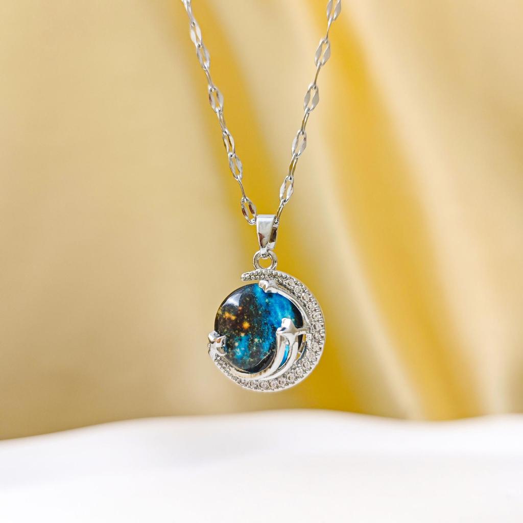 Starry Sky Planet Necklace: Elegant Diamond Titanium Steel Clavicle Chain for Women