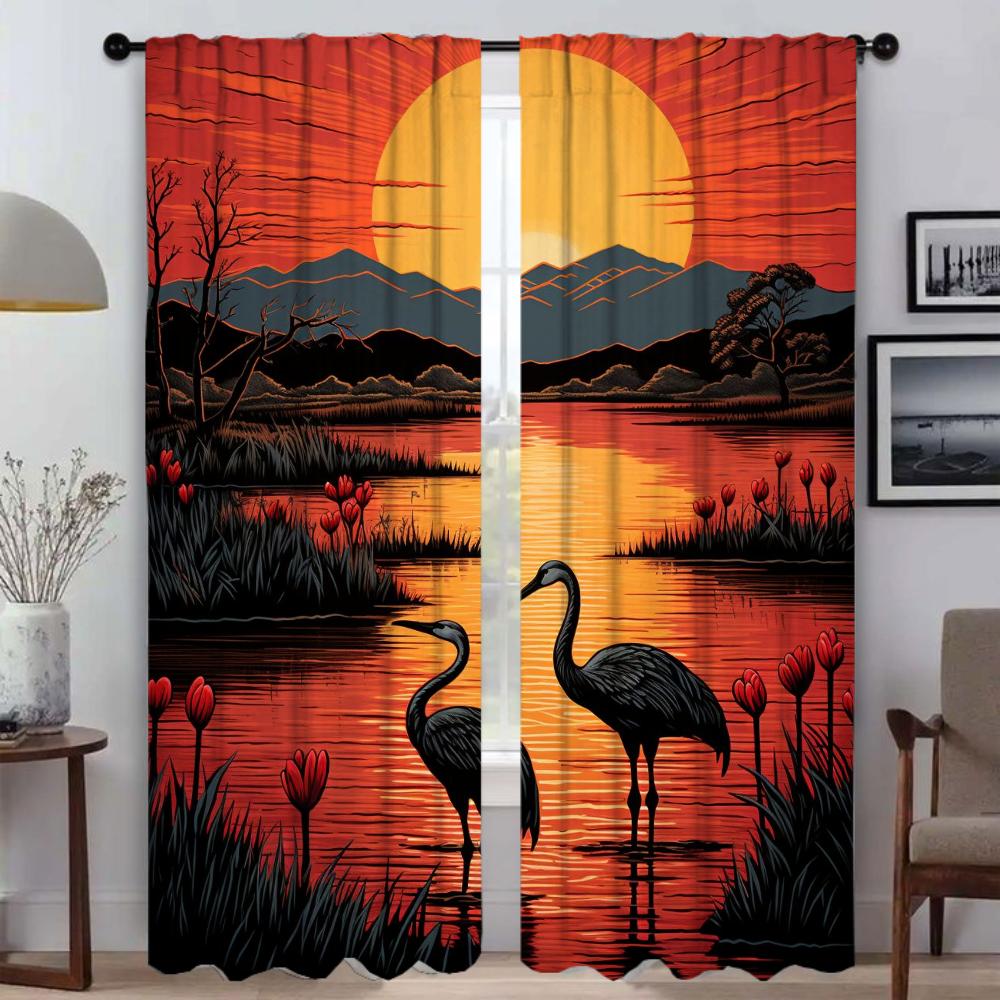 Rothalskranich Raumteiler Tüll für Schlafzimmer Küche Vorhänge für Kamera Moderne Wohnzimmer Vorhänge 2 Stück Verdunkelungsvorhang