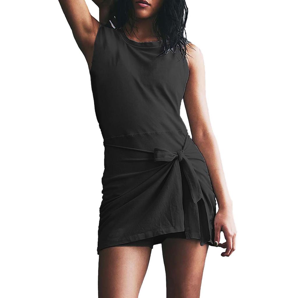 Women's Fashion Tennis Skirt Solid Color Sleeveless Casual Sports Short  Jumpsuit