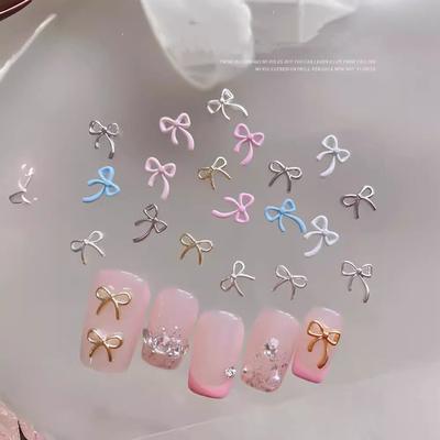 20 pièces/Lot Charme Ruban Noeud Nail Art 3D Métal Mignon Noeud Strass Ongles Bonbon Coloré DIY Manucure Pièces Décoratives