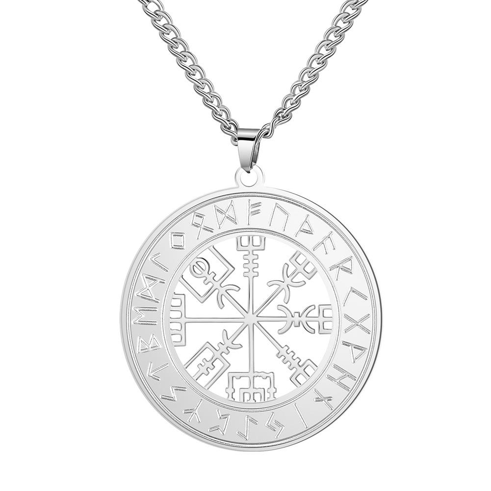 Titanium Steel Round Hollow-Out Symbol Pattern Pendant Necklace