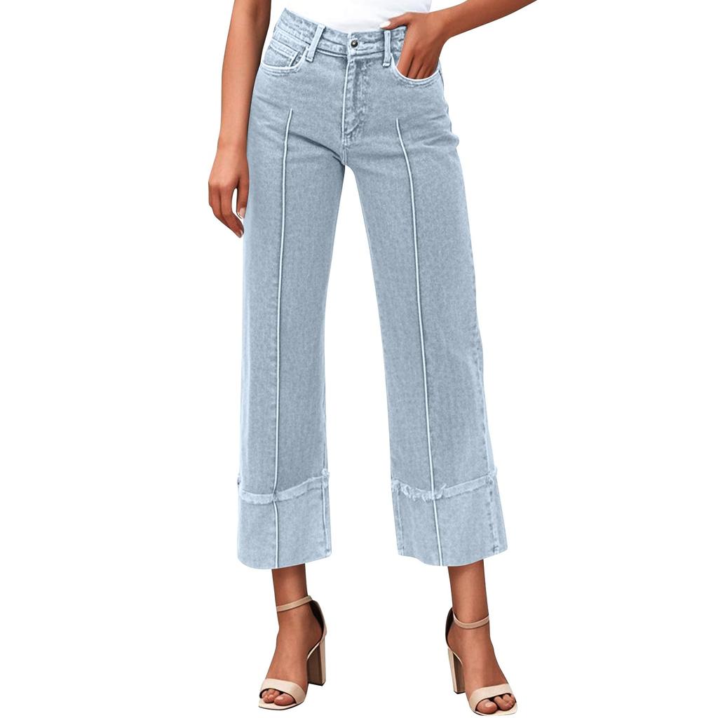 Women's European And American Style Fashionable And Versatile High Waist Wide Leg Jeans