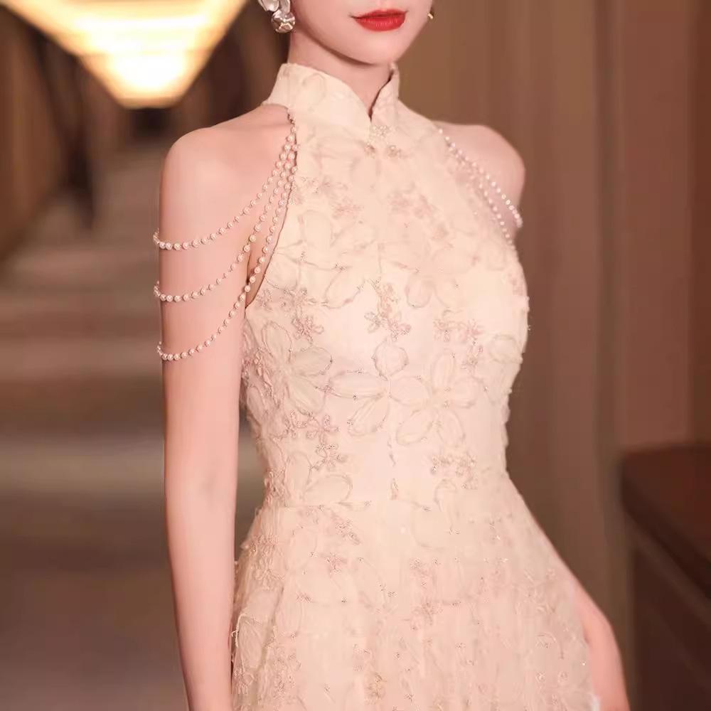 New Chinese-style improved cheongsam flower neck engagement evening dress light luxury niche toast dress bridal return dress
