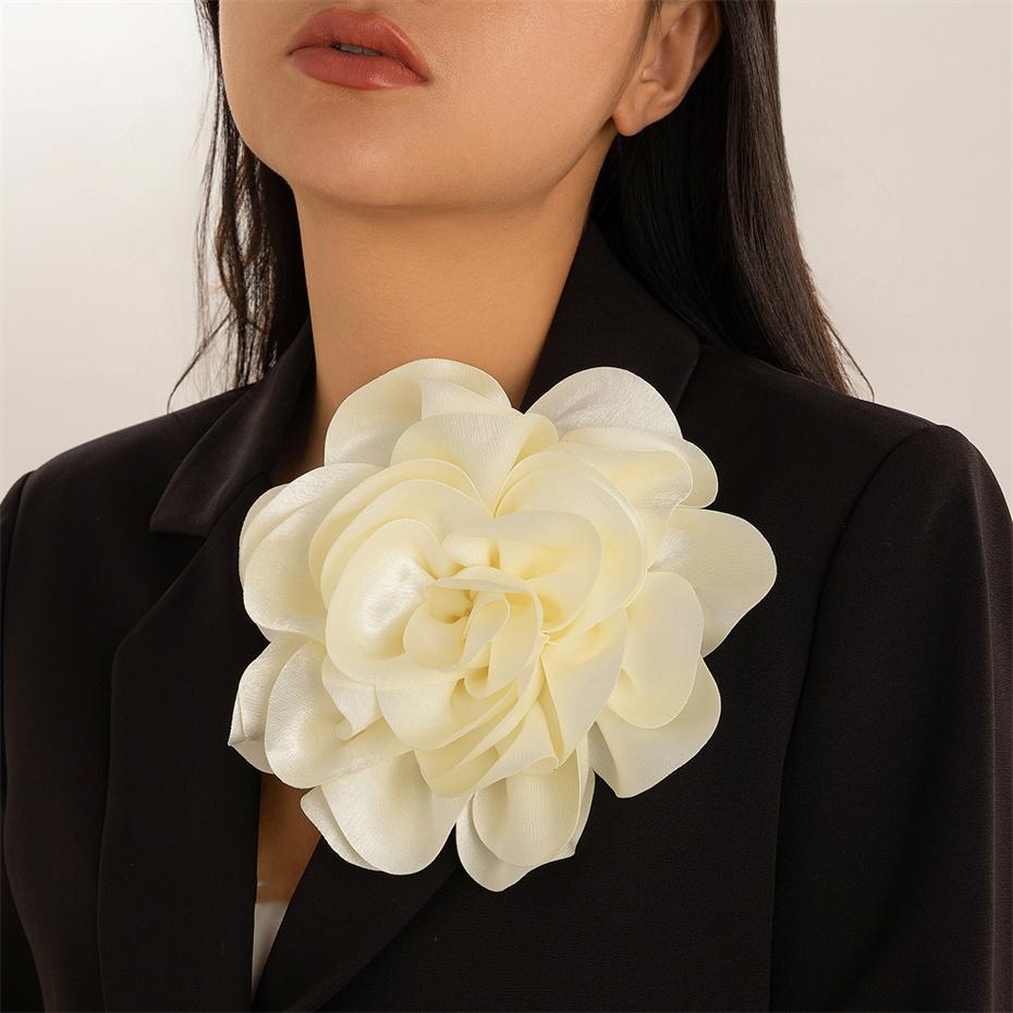 Ingemark 20CM Exaggerated Multilayer Satin Rose Flower Brooch for Women Wed Bridal Elegant Party Pin Jewelry Accessories Gift