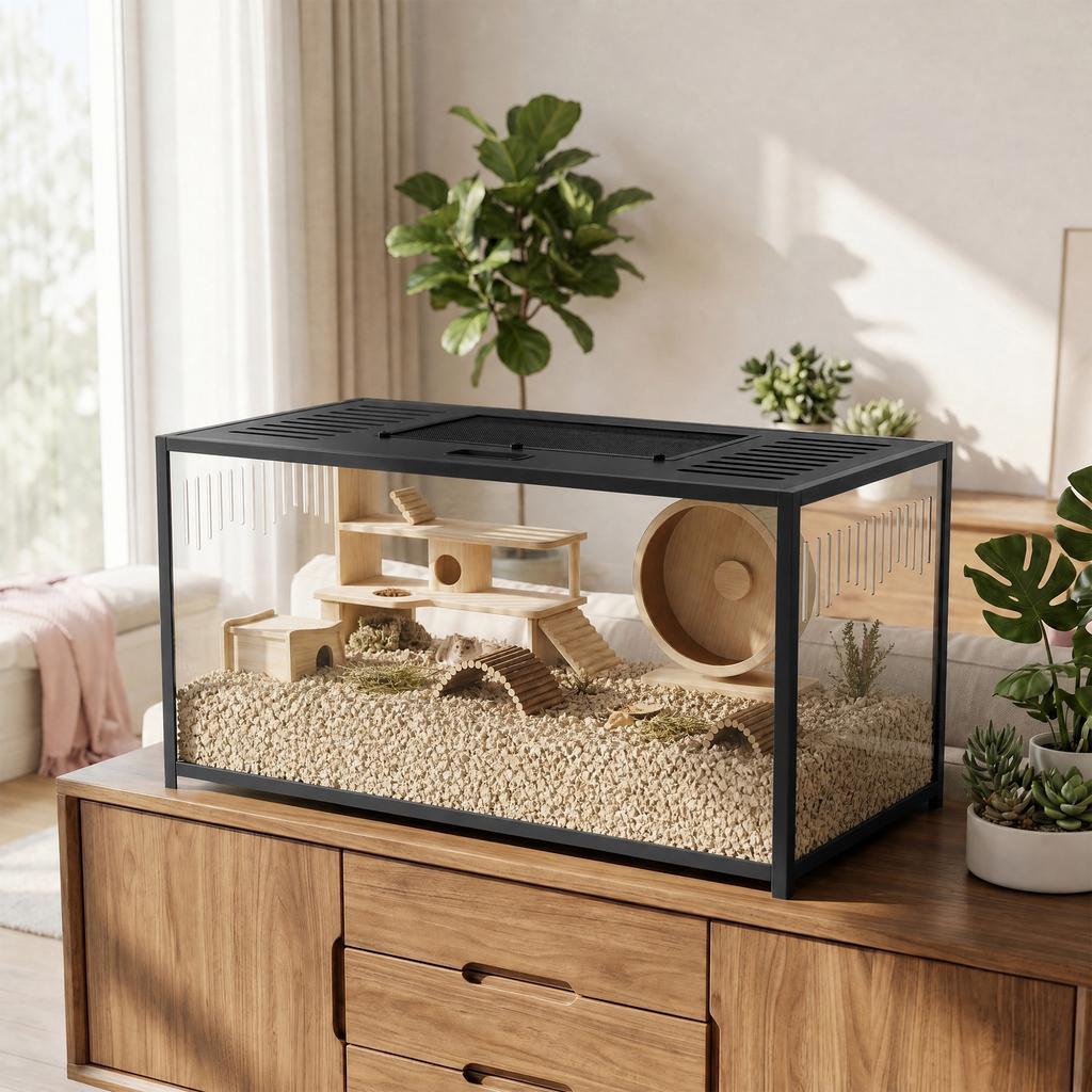 Großer Hamsterkäfig, Bissfester Metall-Rattenkäfig mit zu öffnendem Oberteil für Syrische Zwerghamster, Rennmäuse, 100 x 50 x 52,5 cm