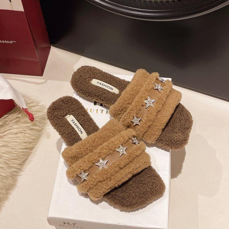 

Internet celebrity versatile Mao Mao slippers cotton slippers women wear a pedal Mao Mao slippers fashionable home wear cotton slippers 40 хакі