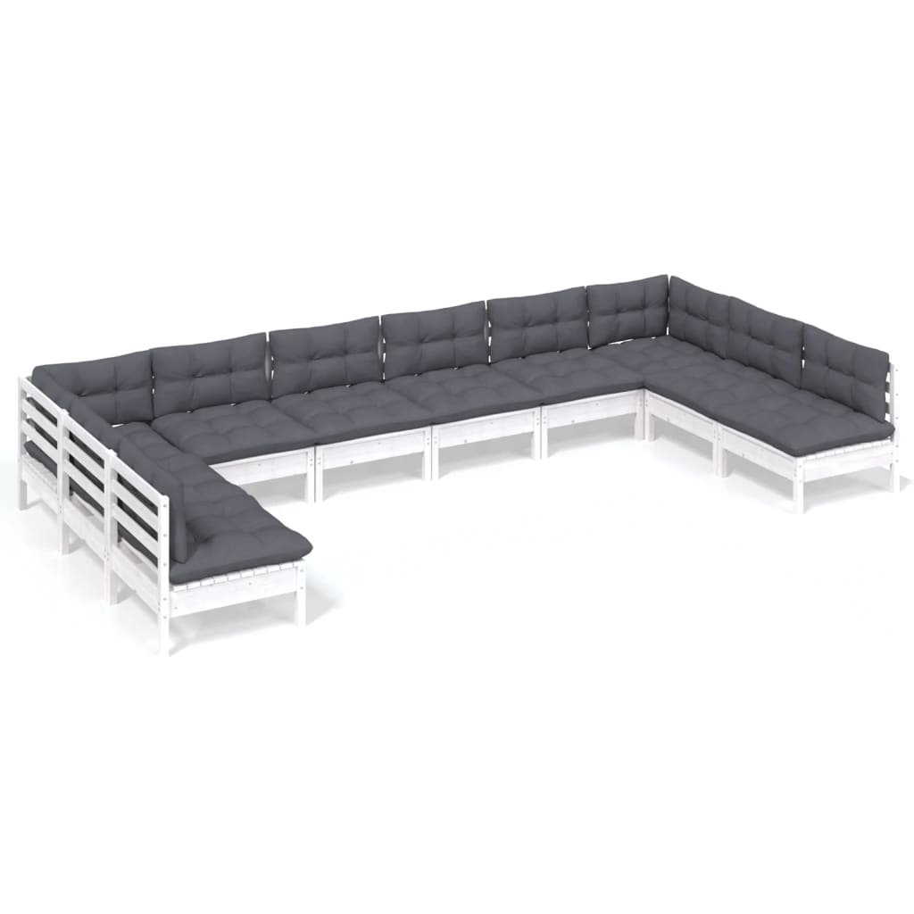Vidaxl 10-Cz. Garden Lounge Set, With Cushions, White