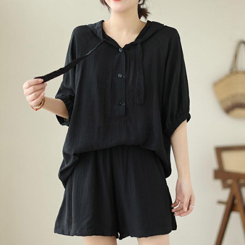 

2 предмета Летний костюм Женский футболка брюки Двойка Удобный Топ с коротким рукавом и Длинные брюки Свободный Повседневный костюм M чёрный