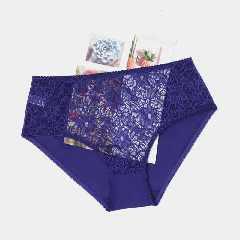 3Pcs Women Plus Size Ultra-Thin Panties Solid Color Floral Lace Patchwork Briefs 0Xl-5Xl