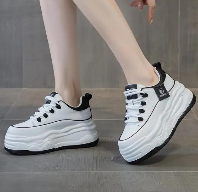 

Fashion High quality 7CM Cow Genuine Leather Chunky Sneakers Loafer NewSpring Women Casual Platform Wedge Flats Autumn Vulcanize Shoes 40 чёрный