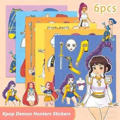 6/24Pcs Creative Kpop Demon Hunters Make Cartoon Puzzle Stickers Kids Make Your Own DIY Game Children Jigsaw Education Toy Gift