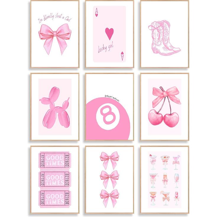 Uniro Coquette Room Decor Aesthetic, Pink Bows Wall Art Posters for Girls Dorm Bedroom Decor, Cute Coquette Posters, Coquette Wall Decor, Trendy