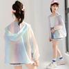 Girls' Summer Loose-Fit Rainbow Gradient Sun Protection Jacket Large/Extra Large Long-Sleeve Jacket