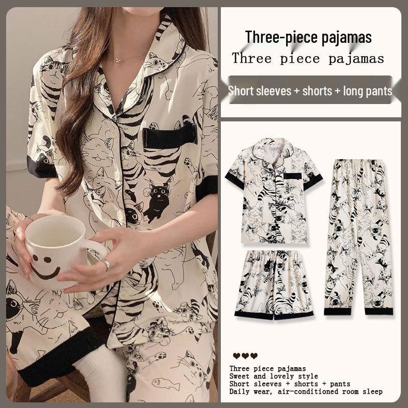 Summer Fashion Pajamas: Women's Short Sleeve Three-Piece Set with Cartoon Pacha Dog Design, Suitable for Home or Outdoors