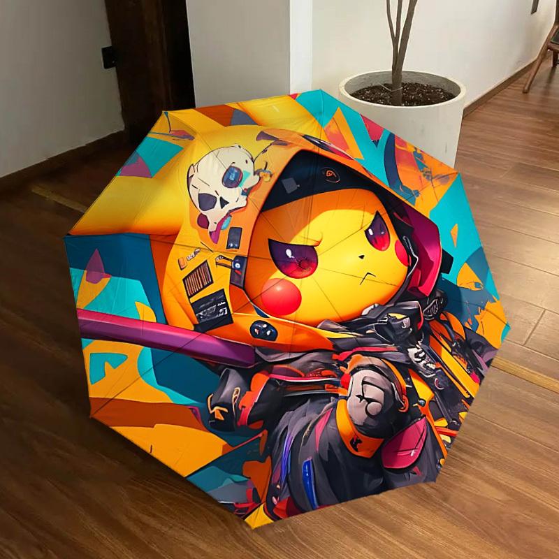 1pc Pikachu Helmet Automatic Folding Umbrella - Compact 8-Rib Design, Durable Plastic & Iron, Lightweight for Outdoor Daily Use, a0929194