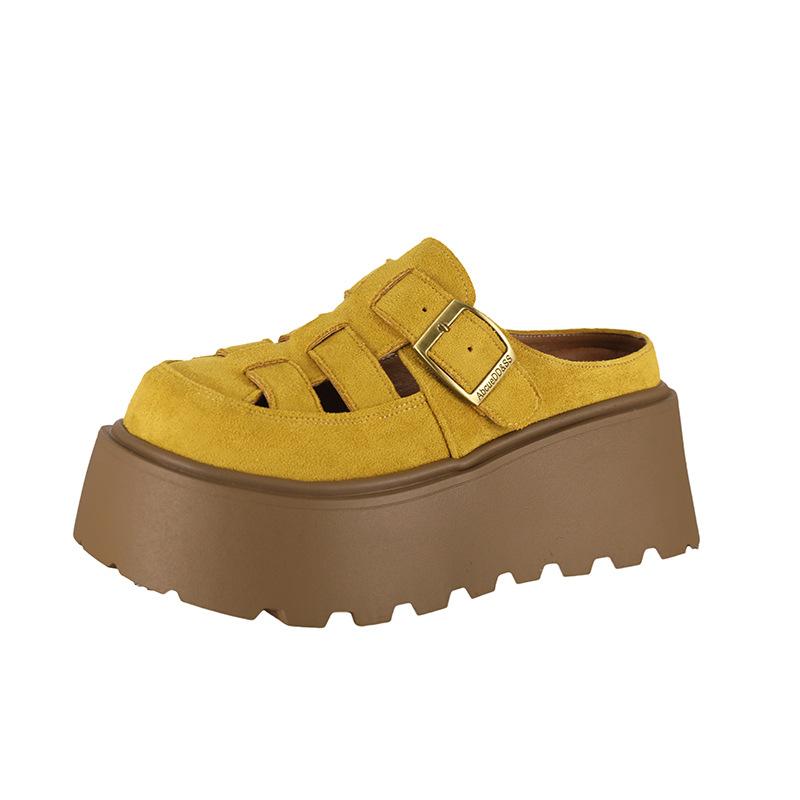 One pedal retro style thick-soled bag head soft-soled slippers women wear summer new pig cage cool slippers women