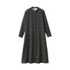 MUJI Women's Double-Sided Brushed Flannel Stand-Up Collar Long Sleeve Dress, Smoky Brown Check, Size M, BC2JXA4A