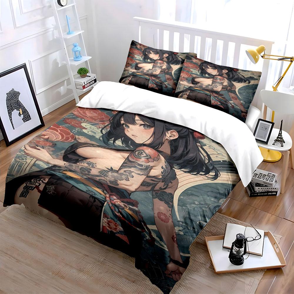 Tattooed Warrior Art Style Bedding Duvet Cover Set  (1*Duvet Cover 2*Pillowcases, without duvet insert)