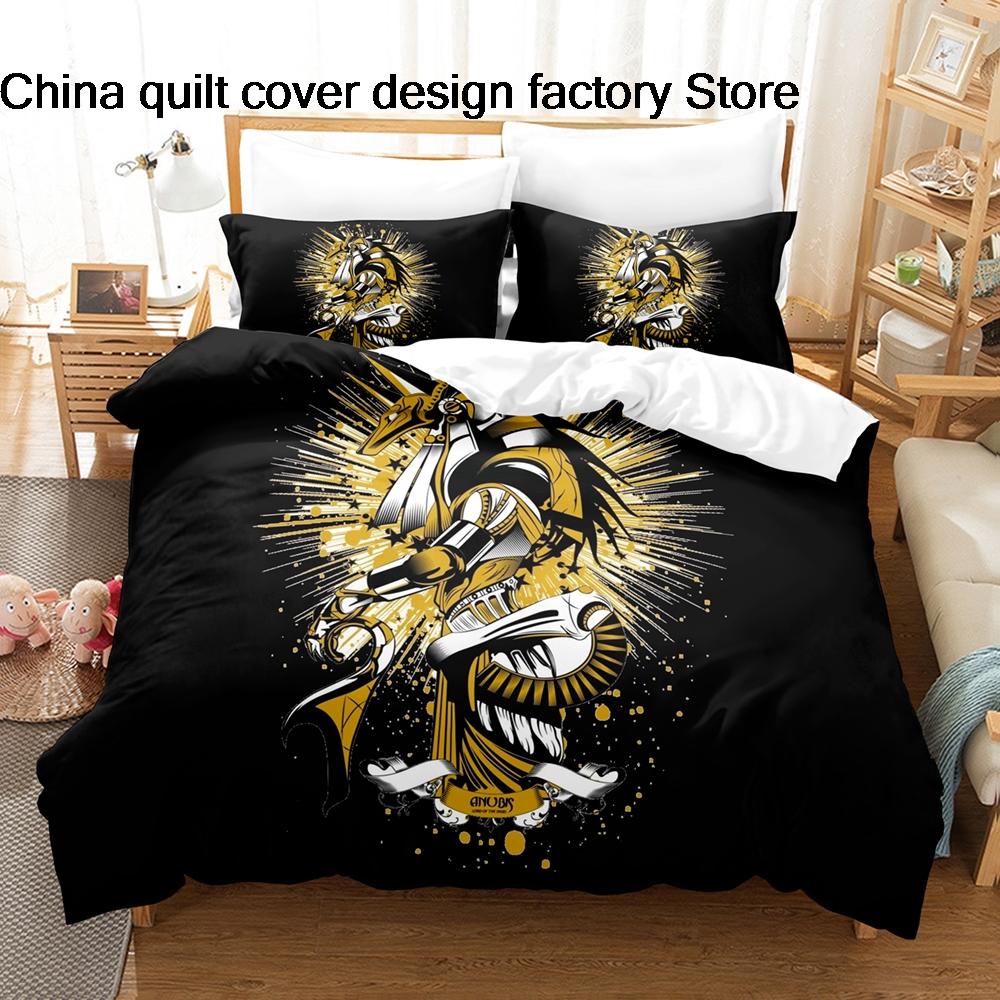 3Pcs Anubis Ancient Egypt Bedding Set 3D Print Egyptian Mythology Duvet Cover Pillowcases for Spiritual Room Decor Gift