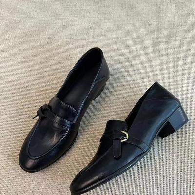 Chaussures en cuir simples à talon épais style rétro pour le travail