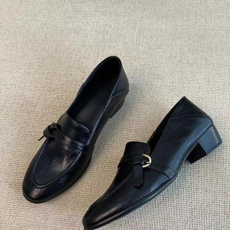 British thick heel new retro commuter small leather shoes single shoes