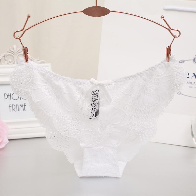 Ladies' Sexy Seamless Briefs Hollow Lace Low Waist Triangle Panties Ruffled Edges Bow Underwear