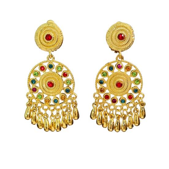 

1 пара женских зажимов для ушей, стразы, ретро-декор, богемный декор с кисточками, вечерние, в этническом стиле, без пирсинга, висячие C