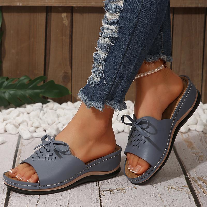 Fashion Women's Summer Wedge Heel Sandals 2025 Fashion Thick Sole Non Slip Beach Slippers Woman Bowknot Platform Slide Sandals Plus Size