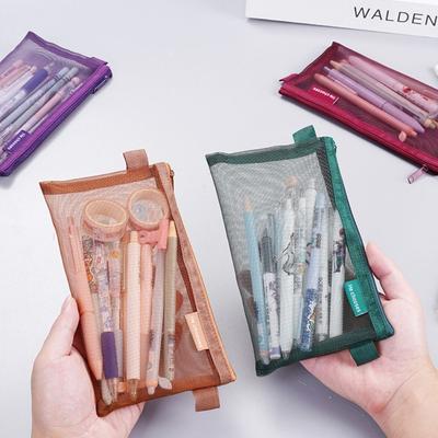 Netz-Federmäppchen Große Kapazität Transparente Kosmetiktasche Organizer Reißverschluss-Typ Schreibwarenbeutel Mehrfarbig