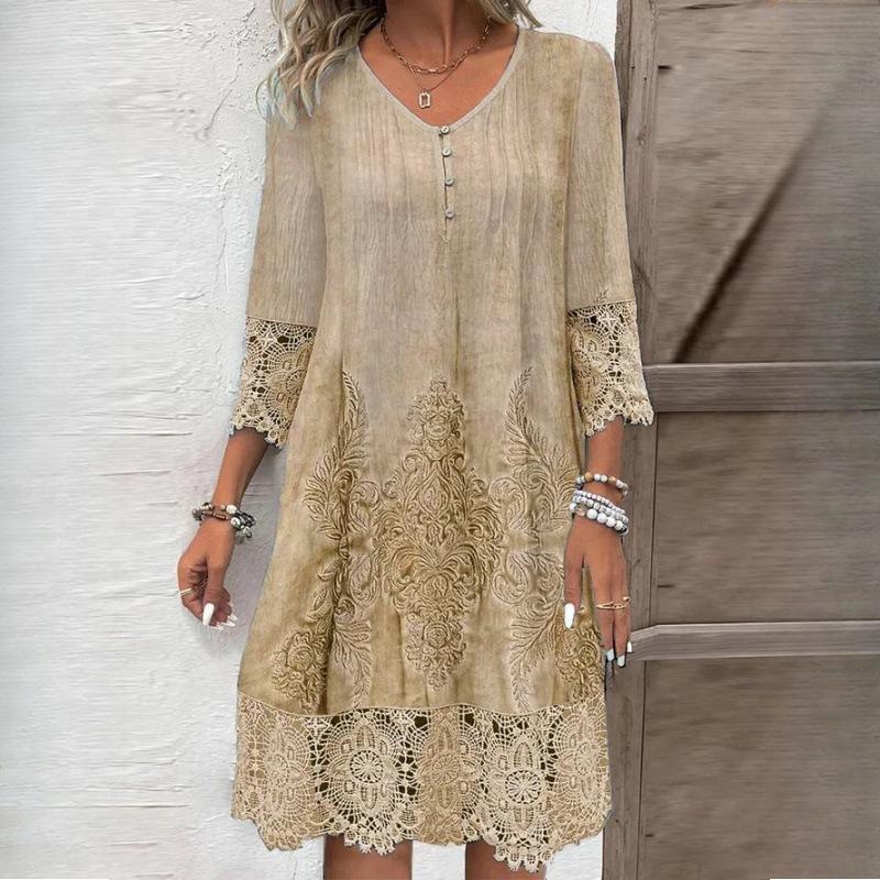 QICED Women's Spring Summer Solid Colour Lace Lace Dresses