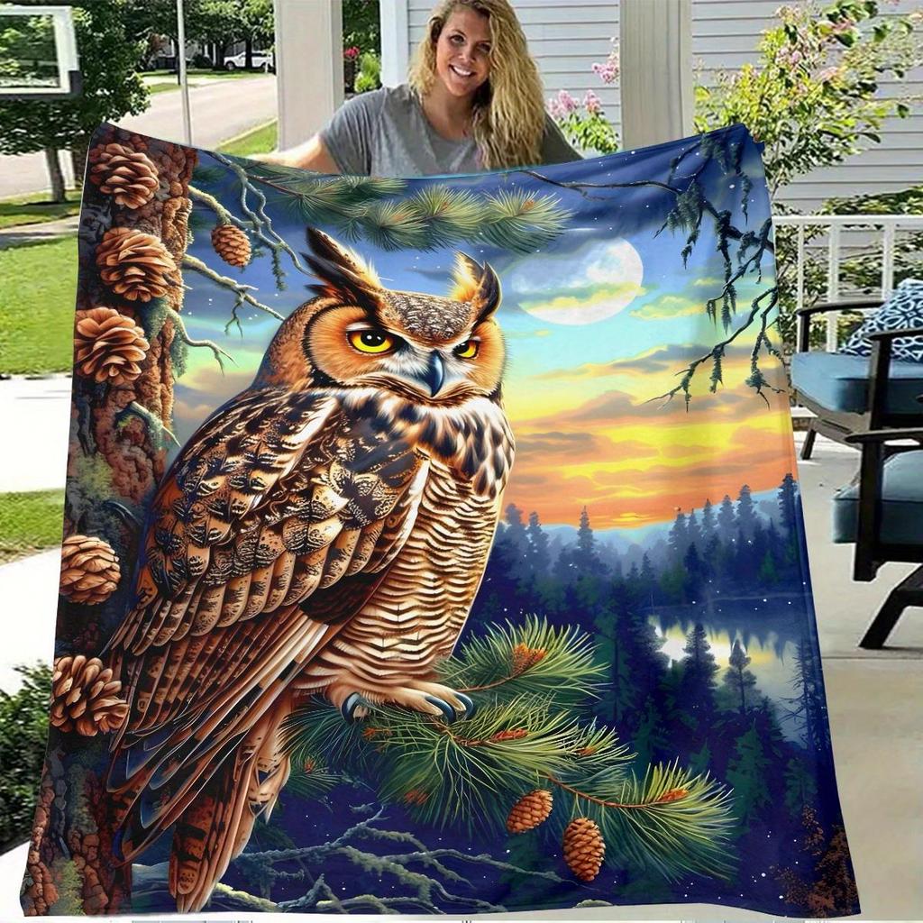 Bohemian Style Owl Pattern Flannel Printed Blanket Suitable For All Seasons Suitable For Living Room Office Sofa And Travel