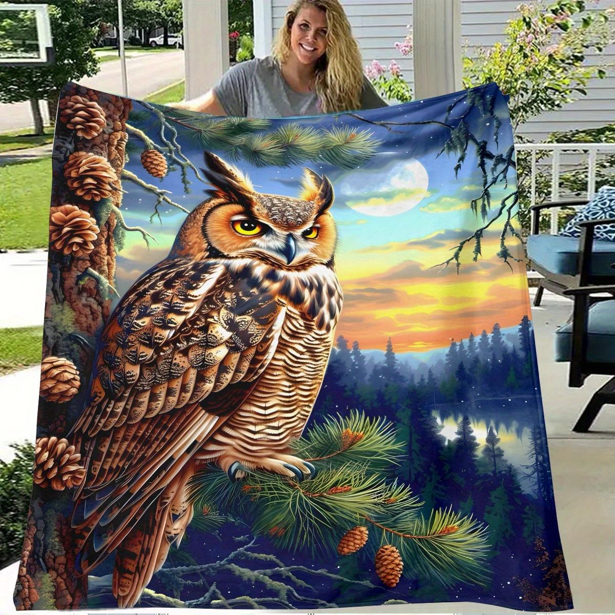 

Bohemian style owl pattern Flannel printed blanket suitable for all seasons suitable for living room office sofa and travel 75x90cm