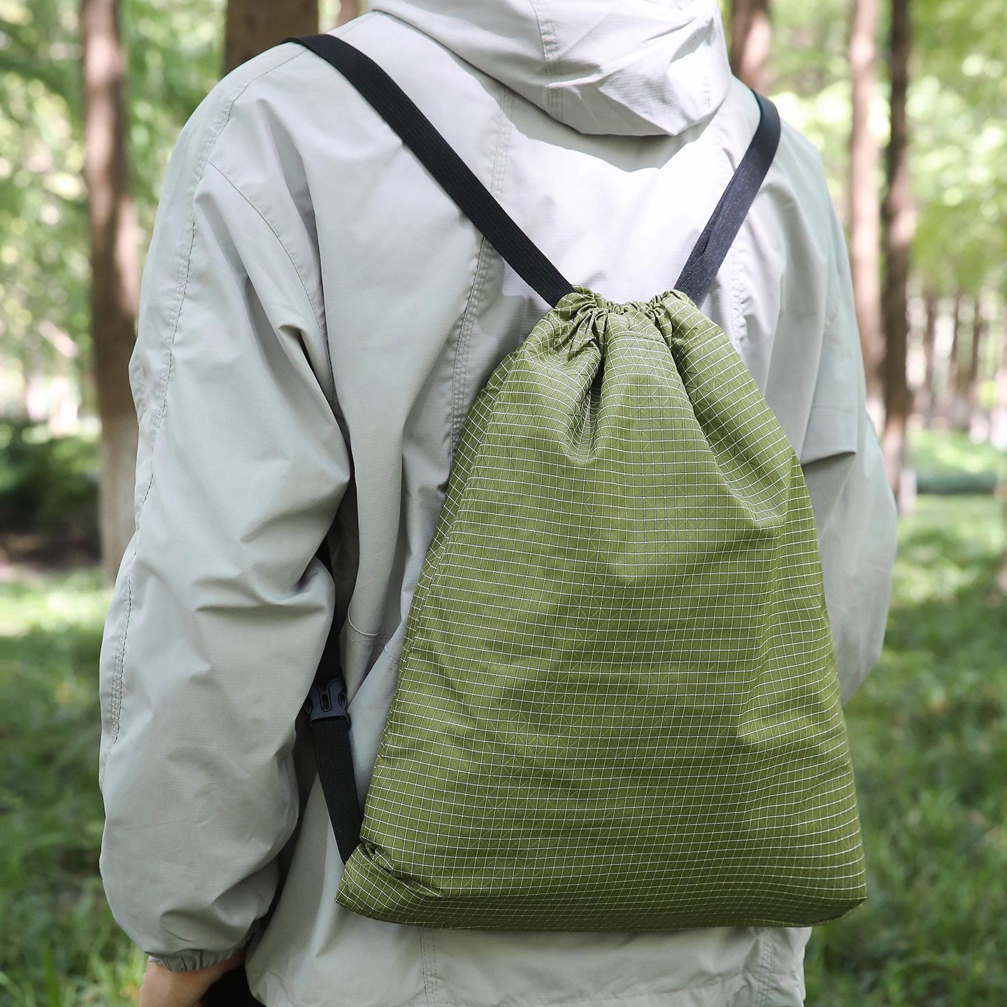 Lightweight Backpack Drawstring Pocket Unisex Plaid Casual Outdoor Hiking Drawstring Backpack Student School Bag Trendy