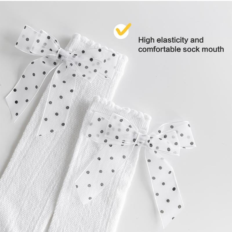 Süße Spitzenrüschen Baby Strümpfe Schleifen-Dekor Kinder Kniehoch Baumwolle Säuglinge Lange Schlauchsocken Stilvolle Strumpfwaren