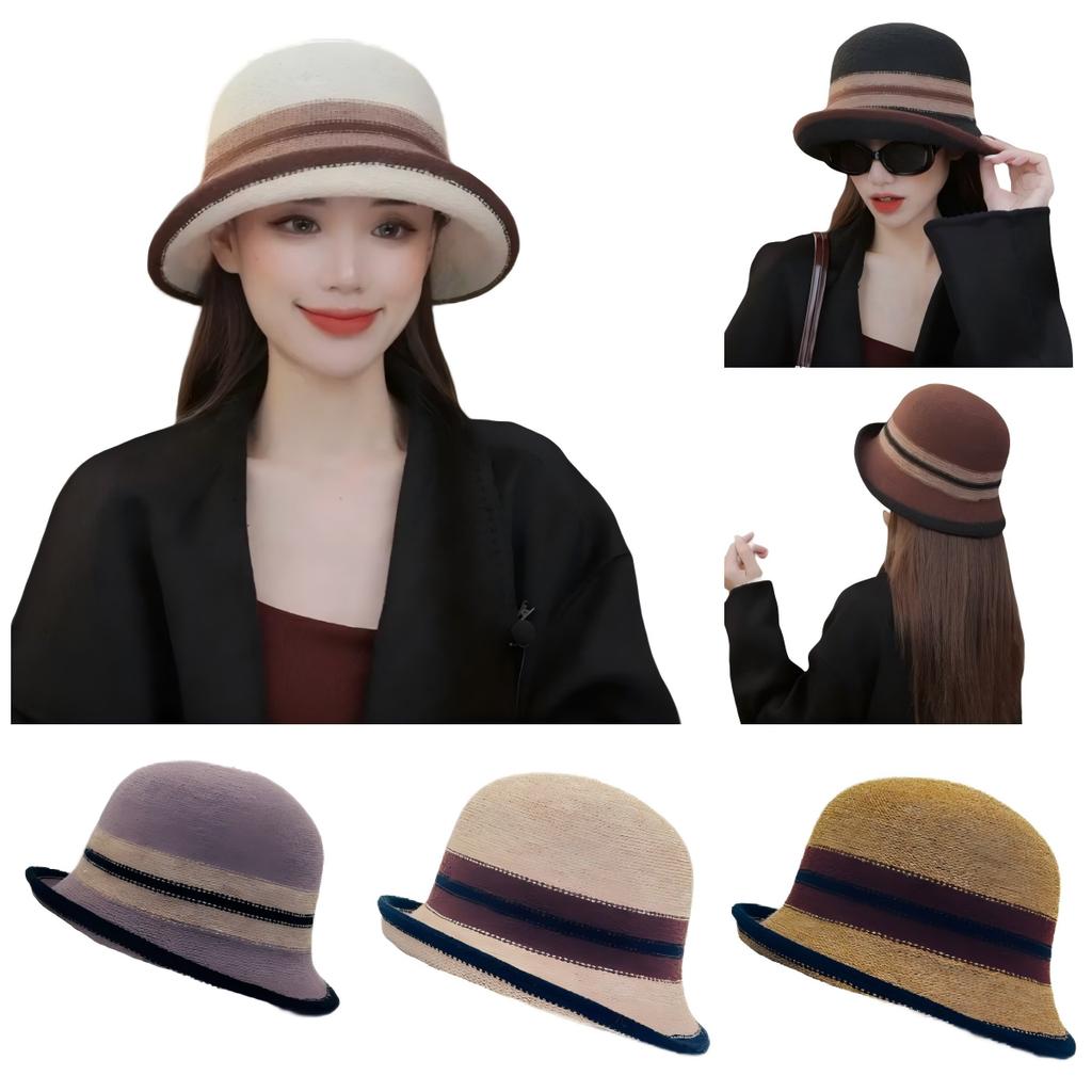 Autumn and Winter French Color Matching Elegant Temperament Bucket Hat Fashion Explosion Retro Thermal Basin Hat