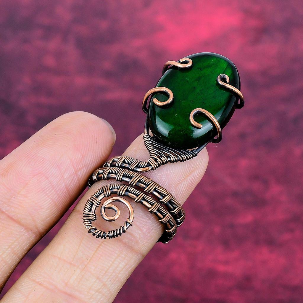 Green Fire Labradorite Ring Adjustable Ring Copper Wire Wrapped Gemstone Jewelry