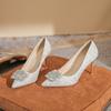 - French rhinestone high heels women's wedding shoes banquet pointed temperament crystal shoes stiletto sequins single shoes women