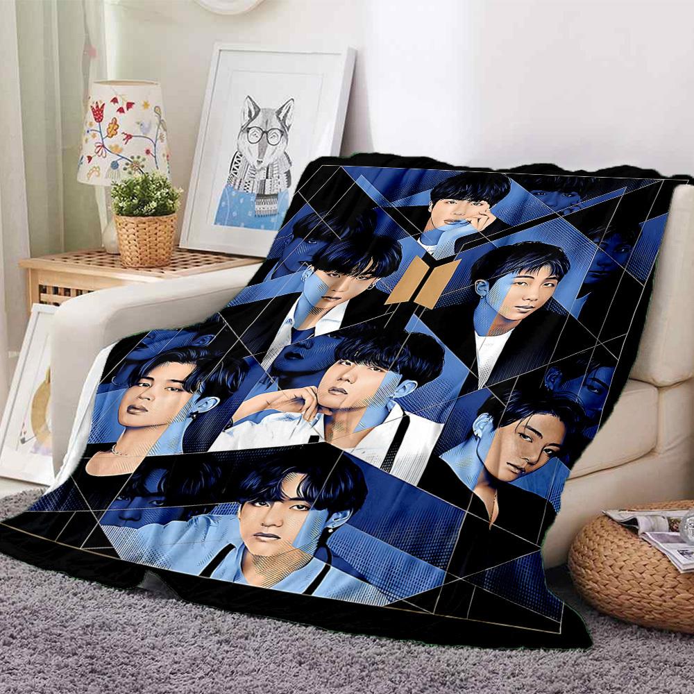 1ks BTS útulná tištěná deka lehká teplá flanelová přehozová deka na pohovku, postel, obývací pokoj