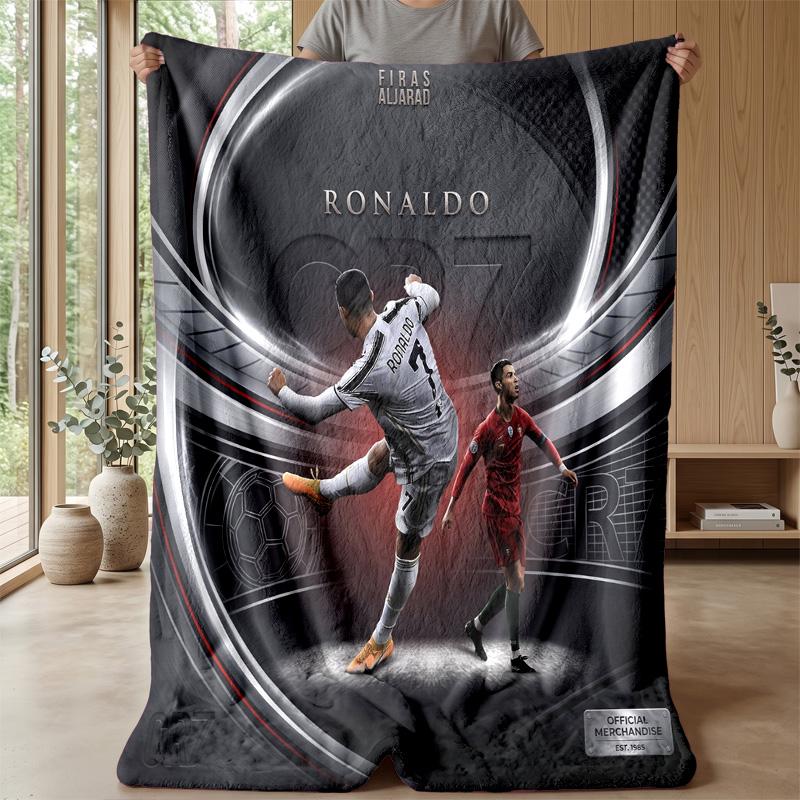 Cristiano Ronaldo Printed Flannel Blanket Skin Friendly Warm Decorative Throw for Indoor Couch Bed Daily Use