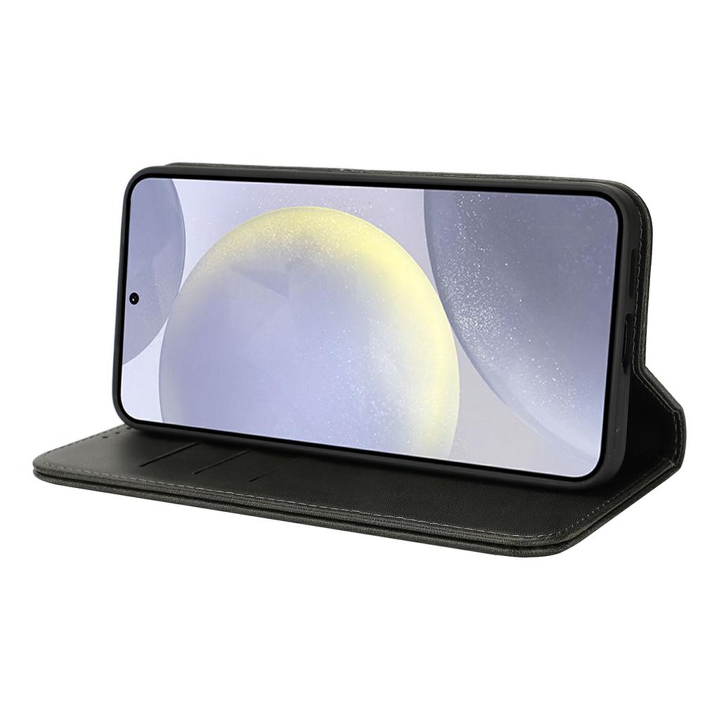 For Samsung Galaxy S25+ Case PU Leather Calf Textured Magnetic Closing Smart Phone Cover