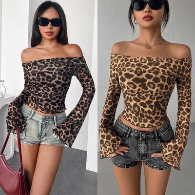 T-shirt sexy à une épaule et manches longues, Tops en maille léopard, Sexy, Essentiel polyvalent de garde-robe, Articles de mode, Chemise