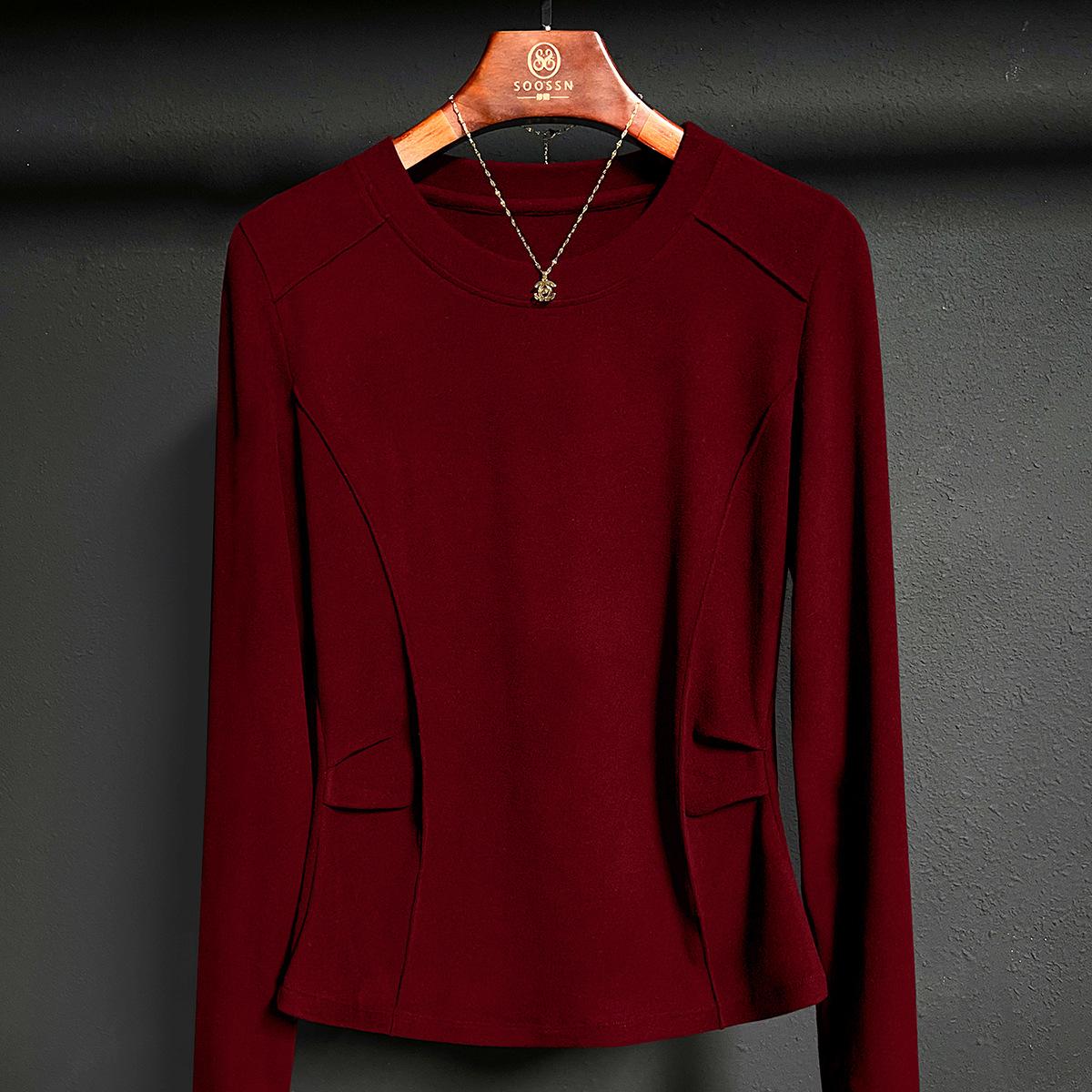 

Женская базовая рубашка с круглым вырезом из двухстороннего немецкого бархата на зиму с новым термобельем для худых женщин M