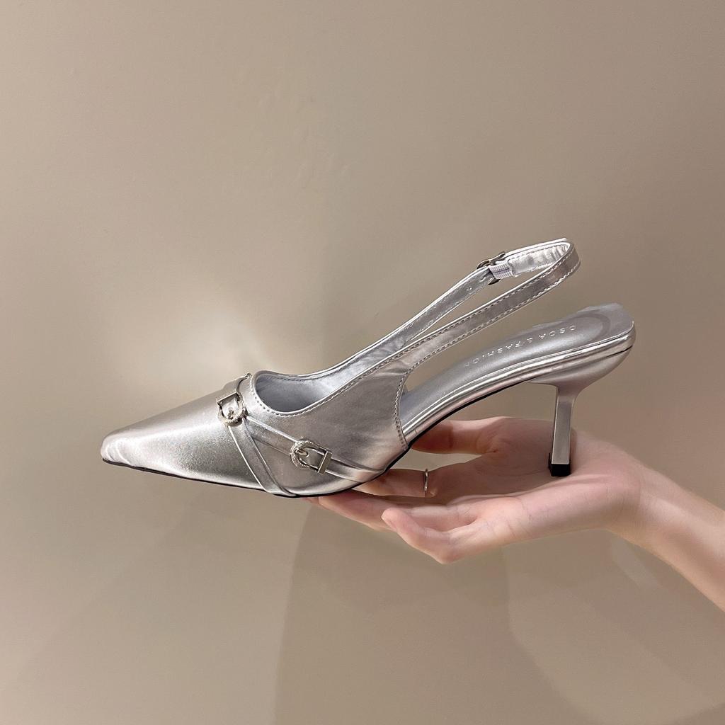 2025 Summer New Baotou Fashion Banquet Party Stiletto Sandals Pointed Hollow Temperament Elegant Supermodel Single Shoes